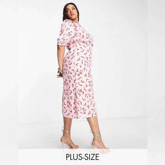 Nobody's Child Plus Felicia squiggle print dress in pink size 20 - Picture 14 of 16